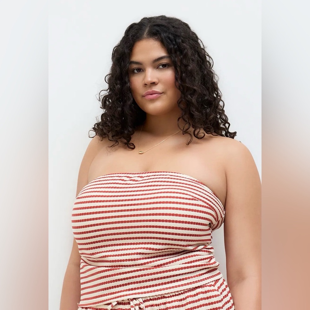 Cider Red and Cream Striped Strapless Ribbed Tube Top